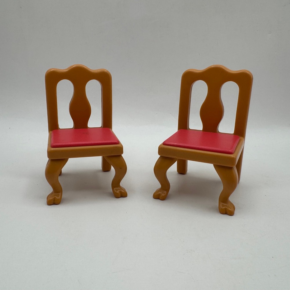 Little Tikes Dollhouse Grand Mansion Chairs Brown‎ Vintage Dining Furniture 2pc